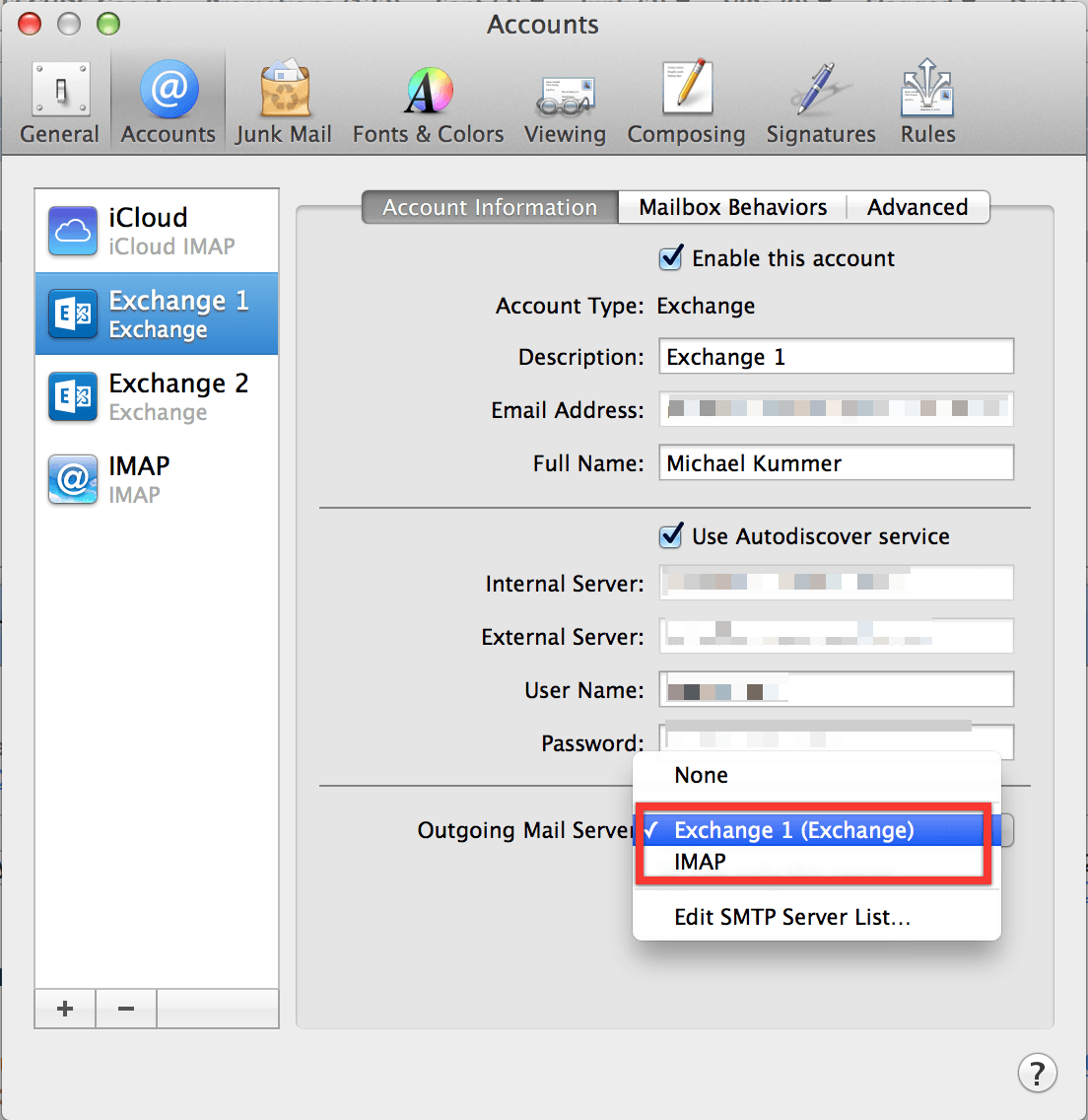 incoming and outgoing settings for outlook on a mac